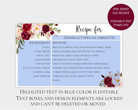 EDITABLE 3x5 Recipe Cards PDF Template Printable Custom Recipe | Etsy