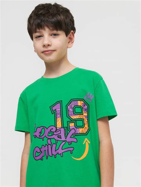T-Shirt mit Print Farbe green spruce - SINSAY - 6033R-75X