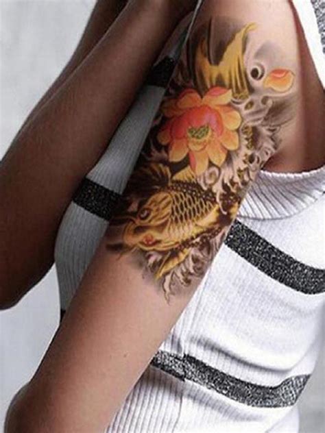 Creative Carp Fish Flowers Waterproof tattoo stickers decals Temporary Tattoo