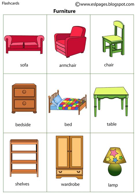 Esl Pages: Furniture | English vocabulary, Kids english, English ...