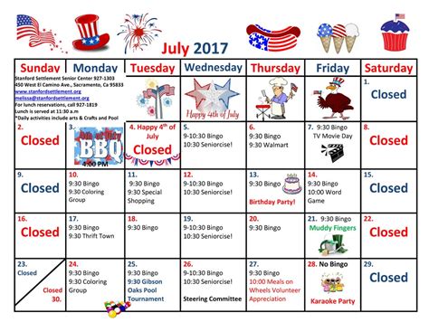 Check out the July Senior Center Calendar!