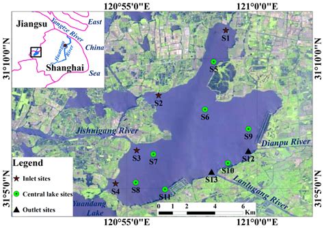 Monitoring sites map of Dianshan Lake. | Download Scientific Diagram