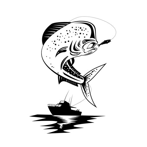 Mahi-mahi Dorado Dolphinfish Jumping Up With Fishing Boat 1912965 Vector Art at Vecteezy