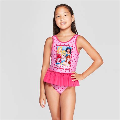 Girls' Disney Princess One Piece Swimsuit - Pink XS | Pink swimsuit, Kids swimwear girls ...