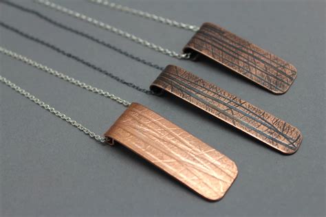 copper pendant necklace botanical copper necklace long