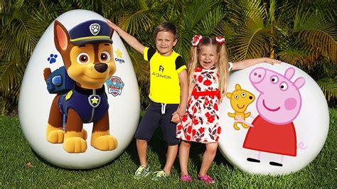 Diana and Roma play with Giant Surprise eggs - YouTube