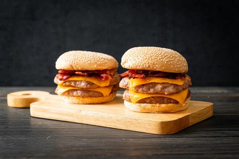 Pork hamburger or pork burger with cheese and bacon 2888176 Stock Photo ...