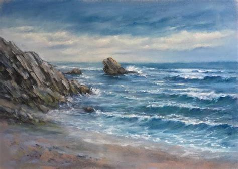 Art Drawing Soft Pastel Seascape Figure Drawing Coastal Art Soft Pastel Drawing Ocean Art Beach ...