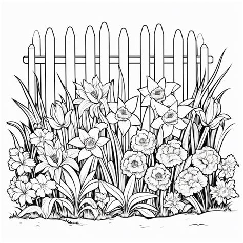 Premium AI Image | a drawing of a garden with flowers and a fence ...