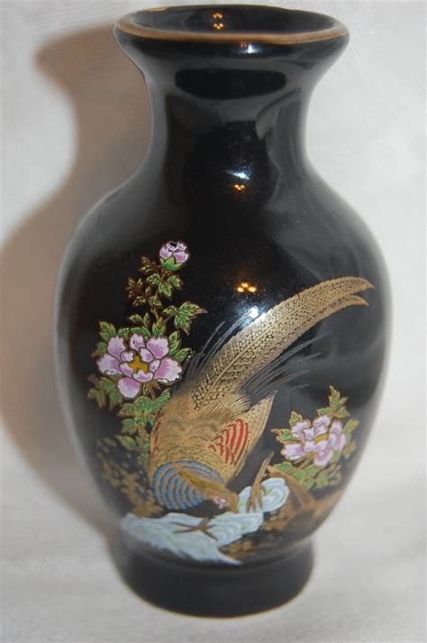 Couple Name Dollar Design In Gold : Vintage Black Japanese Vase with Peacock Couple and Floral ...