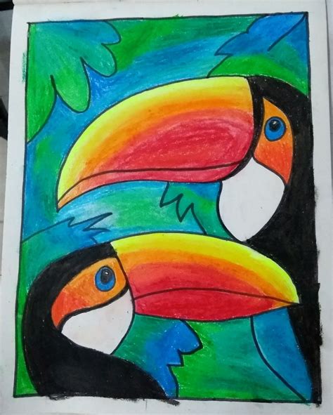 Toucan wax crayon art | Wax crayon art, Crayon art, Kids canvas art