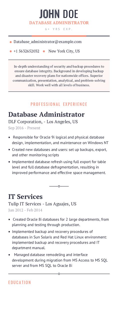 Database Administrator Resume Example With Content Sample | CraftmyCV