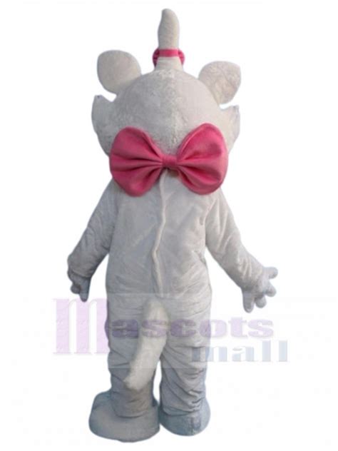 White Cat Marie Mascot Costume with Pink Bow Tie Animal