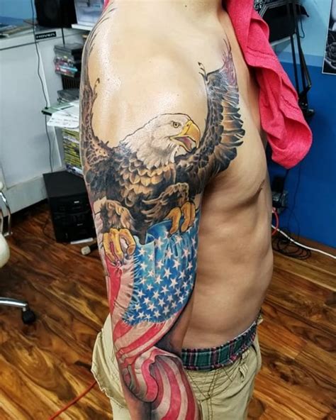 American Eagle & Flag Sleeve Tattoo | Veteran Ink