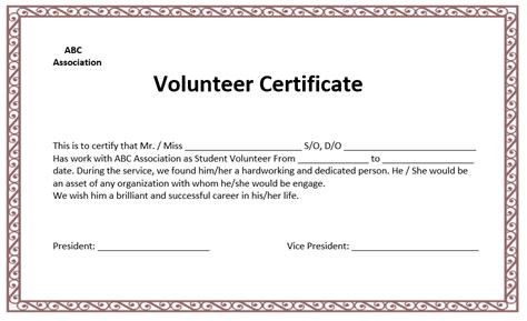 Volunteer Of The Year Certificate Template