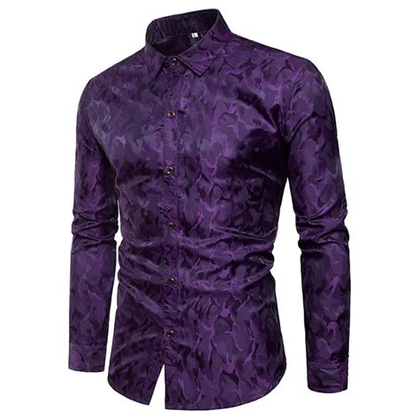 Purple Camouflage Shirt Men 2018 Brand New Smooth Silk Cotton Mens ...