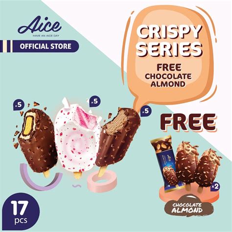 Jual Paket Aice Ice Cream Crispy series free Chocolate Almond isi 17 ...