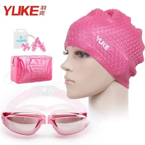 Women Swimming Goggles Anti Fog with Hat Ear Plug Nose Clip Hd Waterproof Swim Glasses ...