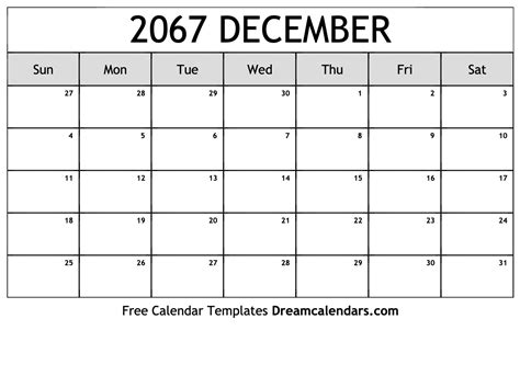 December 2067 Calendar - Free Printable with Holidays and Observances