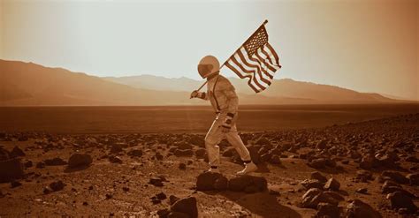 An Astronaut Planting the American Flag on Mars Free Stock Video ...