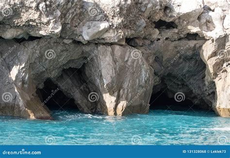 Caves in the Cliffs on the Island of Capri in the Bay of Naples, Italy ...