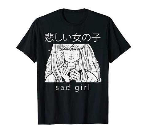 Sad Girl Anime Goth Aesthetic Manga 일본 오타쿠 선물 t 셔츠 남성면 t 셔츠 Tees Tops Anime 하라주쿠 Streetwear ...