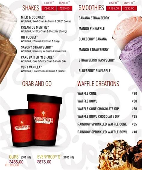Menu of Cold Stone Creamery, Whitefield, Bangalore | Dineout discovery