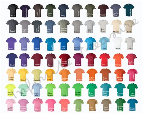 Gildan 5000 Color Chart Camiseta de Algodón Pesado JPG Tabla | Etsy