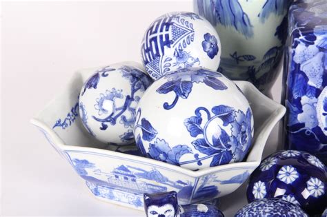 Assortment of Blue and White China Decor | EBTH