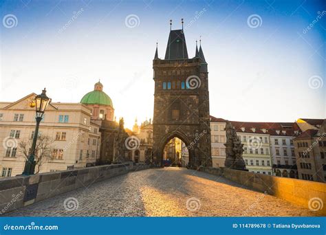 Charles Bridge at Sunrise Light in Early Morning Stock Photo - Image of ...