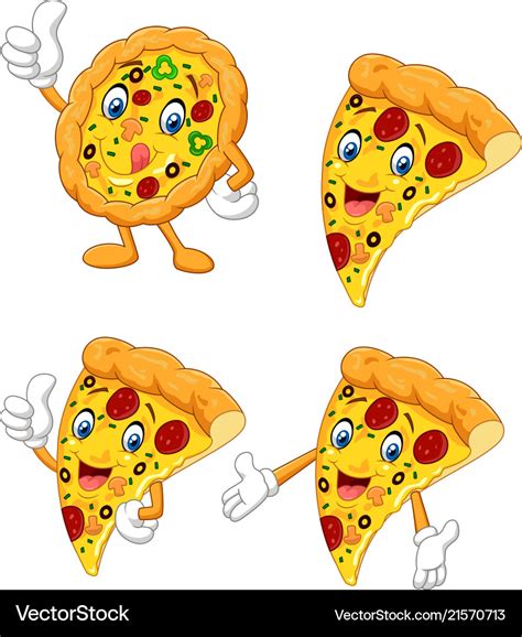 Cartoon funny pizza collection set Royalty Free Vector Image