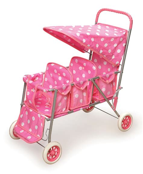 Badger Basket Folding Triple Doll Stroller - Pink/Polka Dots - - Walmart.com