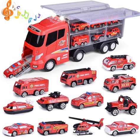 Buy FUN LITTLE TOYS 12 in 1 Die-cast Fire Truck Toys Car Carrier Truck ...