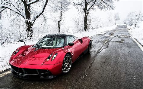 Wallpaper : snow, road, red cars, Pagani Huayra, sports car, Enzo Ferrari, supercar, land ...