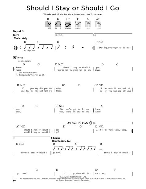 Should I Stay Or Should I Go by The Clash - Guitar Lead Sheet - Guitar ...