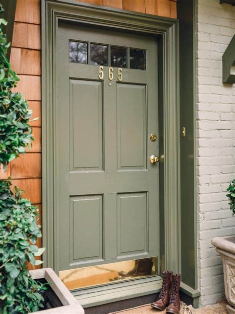 Olive Green with Red Brick Best Front Door Colors, Best Front Doors, Green Front Doors, Front ...