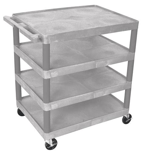 Flat Handle Utility Cart, 400 lb Load Capacity, Number of Shelves 4, 32 in x 24 in - Grainger