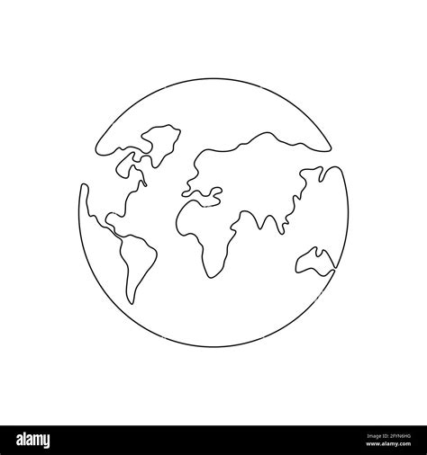 Continuous Earth line drawing symbol. World map one line art. Earth globe hand drawn insignia ...