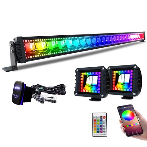 Lpteso RGBW LED Light Bar 52'' inch 300W Flood Spot Combo Beam 2PCS 4 Inch 18W Flood RGB LED ...