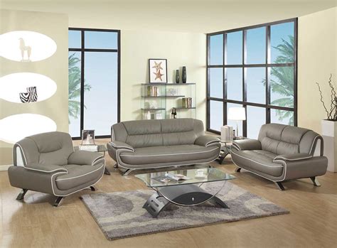 405 Modern Living Room Set in Grey Leather by UFG