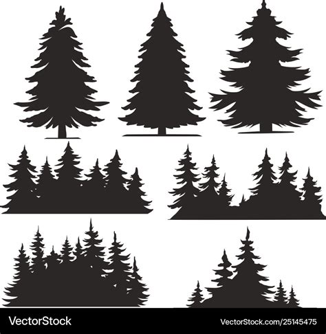 Vintage trees and forest silhouettes set Vector Image