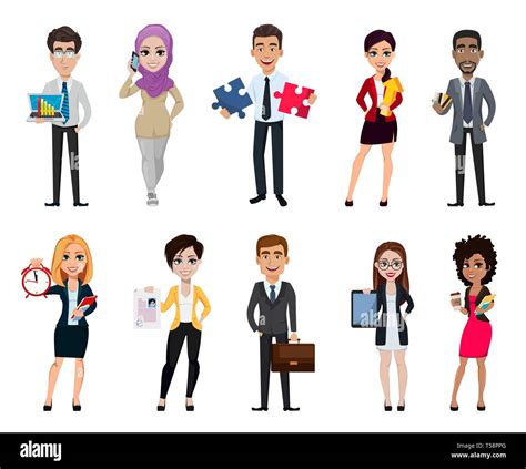 Business people, set of ten cartoon characters. Vector illustration on ...