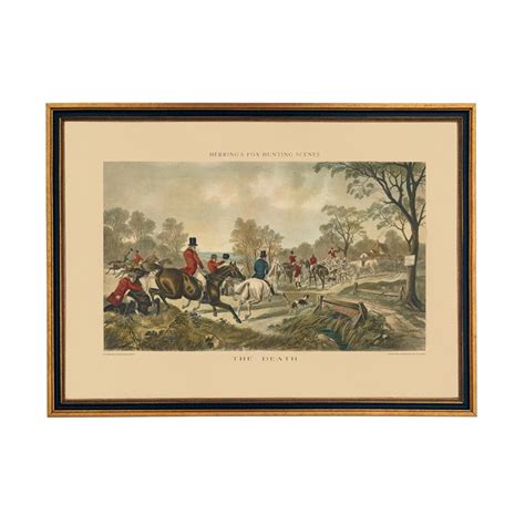 J.F. Herring the Death Fox Hunting Scene cir. 1867 Print Reproduction Behind Glass in Black and ...