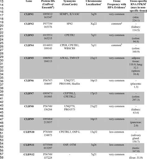 An overview of the human claudin family members from databases ...