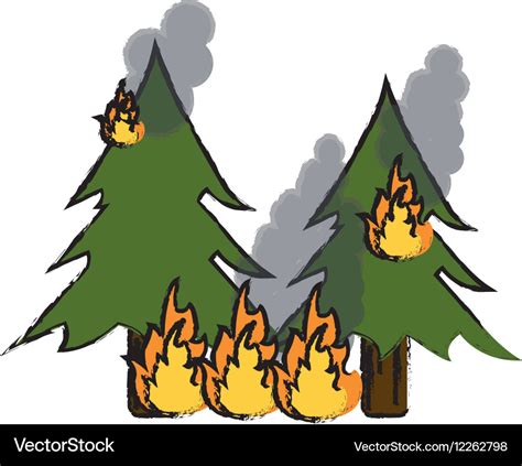 Drawing wildfire destroys pines smock Royalty Free Vector