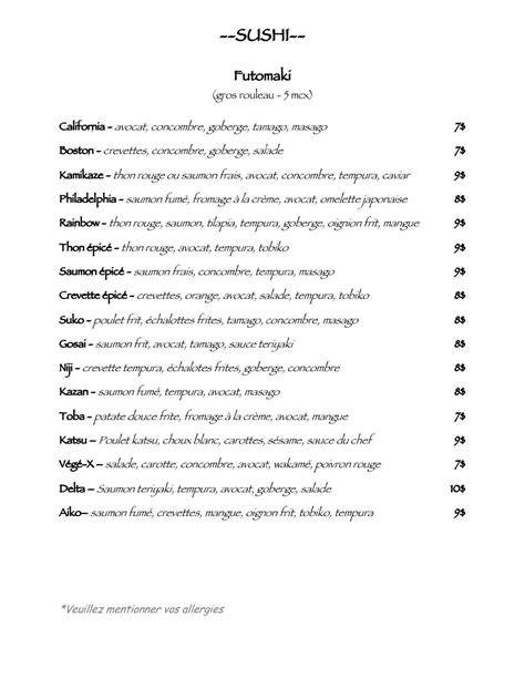 Menu at Zen Restaurant, L'Assomption, 372 Bd de l'Ange-Gardien