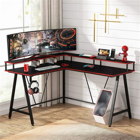 Tribesigns L Shaped Computer Desk with Hutch Shelf, Corner Gaming Desk with Monitor Stand for ...