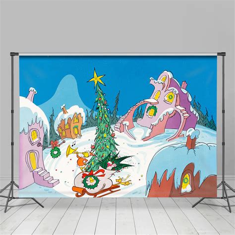 Colorful Cartoon Holiday Xmas Whoville Backdrop