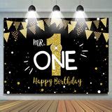 Mr.One Black and Gold 1st Birthday Backdrop for Boy – Lofaris