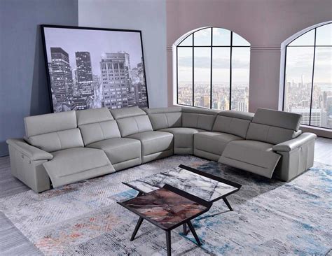 Light Gray Leather sectional sofa AE 303 | Leather Sectionals